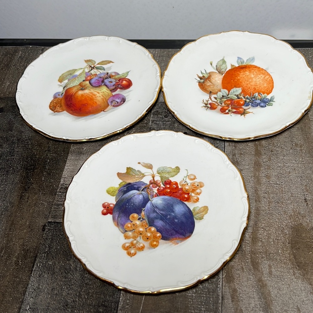 Vtg Schumann Arzberg Bavaria Germany Porcelain Plates Scalloped Gold Trim Edge